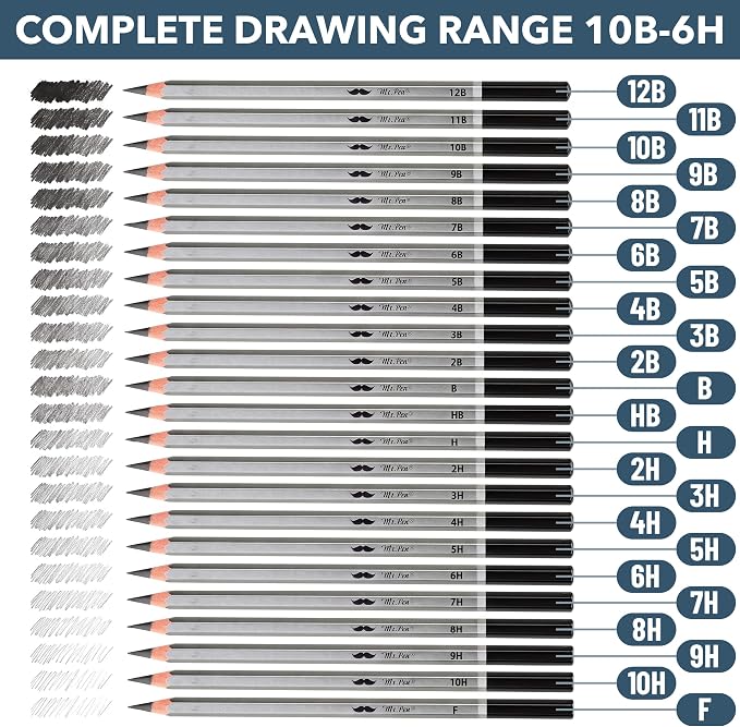 Mr. Pen- Drawing Sketching Pencil Set, 24 Pack, Hardness Grades (12B-10H) | Artist Graphite Pencils for Sketching, Sketch Set for Artists, Shading & Art Projects, Sketching Supplies