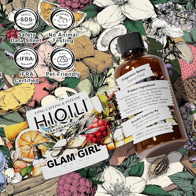 HIQILI Glam Girl Fragrance Oil for Candle, Soap, Inspired by Her-rera G.Girl, Perfume Making, Essential Oil Diffuser, Long Lasting Scents for Hair & Skin - 1.0 Fl Oz(Pack of 1)