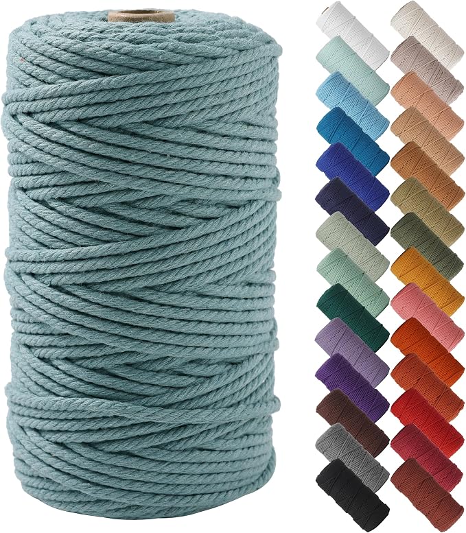 NOANTA Eucalyptus Macrame Cord 4mm x 109yards, Cotton Rope Macrame Yarn | Macrame Rope Supplies, 3 Strand Twisted Cotton Yarn String, Cotton Cord for Wall Hanging, Plant Hangers, Crafts, Knitting