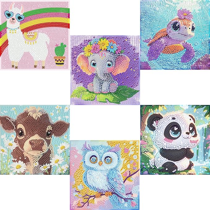 Acelii 6 Pack Cow Diamond Painting Kits for Kids, 5D DIY Diamond Art Set | Cute Cow Gem Art Kit for Kids & Beginners, Full Round Big Gems, Home Wall Decor, 6 x 6 Inch DIY Craft Gift