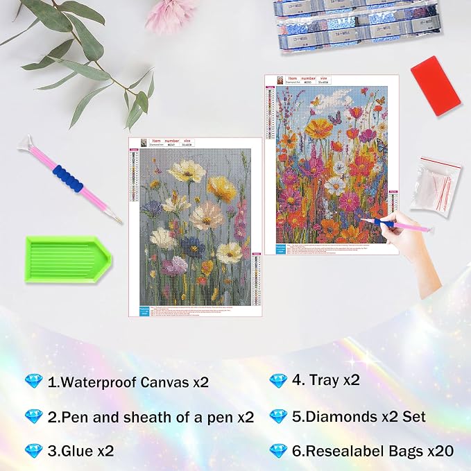 Amaieuin 2 Pack Flowers Diamond Art Kits for Adults Beginners 12x16in