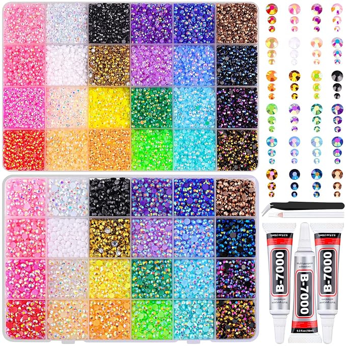 2 Boxes Jelly Rhinestones for Bedazzling, 40000Pcs 3/4/5mm Multicolor Flatback Resin Gems for Crafting, Bedazzler Kit with 3Pcs 10ml B7000 Jewelry Glue for DIY Crafts Tumblers Fabric Decor Nail Art