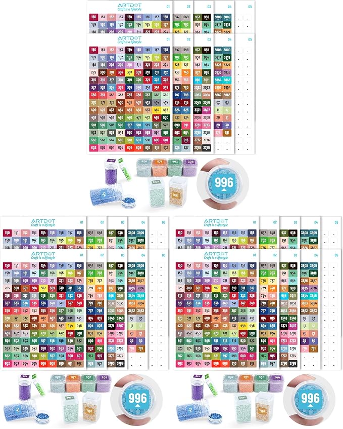 ARTDOT 2 Set Label Stickers for Diamond Art Storage Kits for Adults, 489 Colors Stickers Matched with Actual Embroidery Floss as Diamond Painting Accessories and Cross Stitch Supplies (Pack of 3)