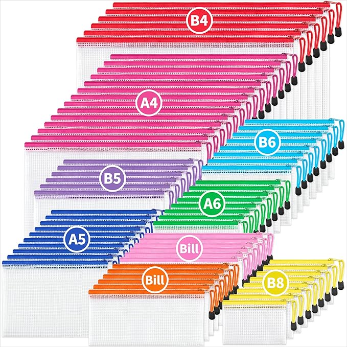 JARLINK 72Pcs Mesh Zipper Pouch Bags, 8 Sizes Waterproof Zipper Bags