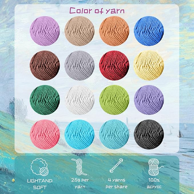 Yarniss Crochet Kit for Beginners,Crochet Set for Adults,Slate Blue | 1120 Yards Crochet Yarn 16 Colors,14 Size Ergonomic Crochet Hooks 2.0mm~10.0mm Large Capacity Storage
