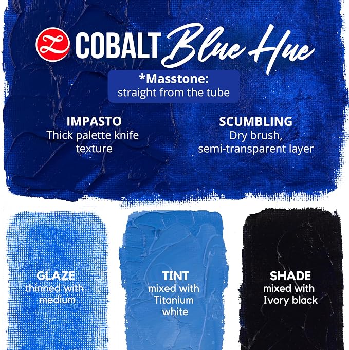 ZenART Professional Oil Paint Set - Artist Grade Cobalt Blue - 2x50ml | Non-Toxic, Buttery Consistency, Rich Pigment, Lightfast Oil Paints for Primed Surface Canvas, Fine Art, Portraits & Landscape