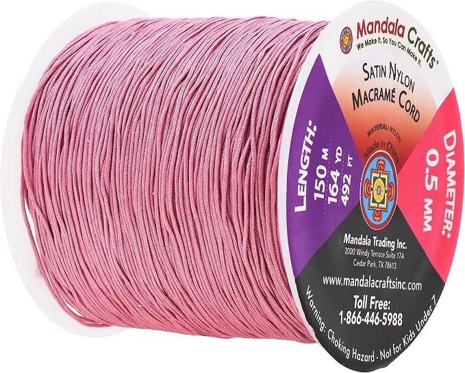 Mandala Crafts 0.5mm Mauve Rattail Nylon Satin Cord for Jewelry Making