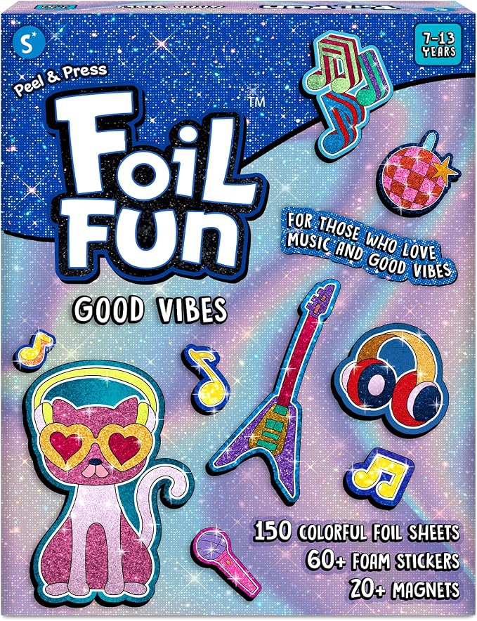 Skillmatics Foil Fun Good Vibes, Foil Art & Craft Activity, Gift for Tweens | 20+ DIY Foil Art Magnets, 60+ Foam Stickers, Party Favor & Activity for Kids, Teens, Adults, Gift for Ages 7–13, Travel Toy