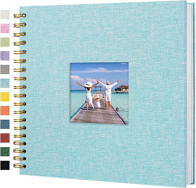 10"x10" Scrapbook Photo Album Linen Cover 40 Sheets 80 Pages White Paper | Blue Hardcover Kraft White Pages Memory Book, for Travel Wedding Guest Book Christmas Baby Fits 4x6 & Instant Photos