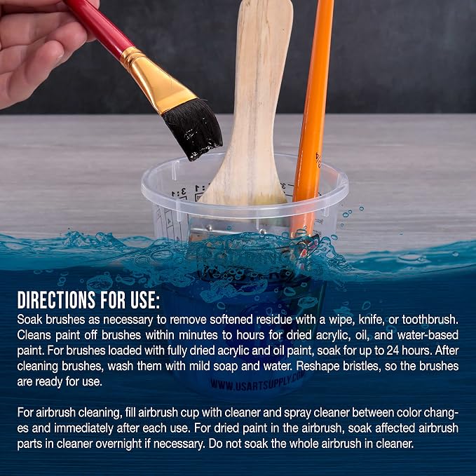 U.S. Art Supply Brush Cleaner and Restorer, 4 Ounce Bottle | Cleans Paint Brushes, Airbrushes, Art Tools - Cleaning Solution to Remove Dried On Acrylic, Oil and Water-Based Paint Colors