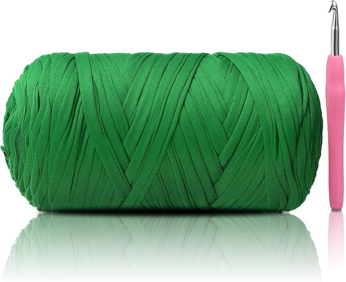 2 Pack T-Shirt Yarn - Together 800g/236 Yards Elastic Fabric Crochet Cloth T-Shirt Yarn, Thick Hand Knitting Yarns for Crocheting Bags/Rugs/Baskets/Craft Project (Modern, 1-Grass Green)