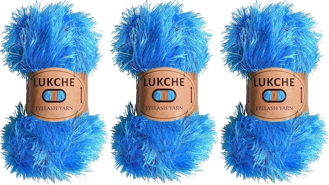 Eyelash Fun Fur Yarn Premium 100% Polyester 164 Yds (150 Mt), 3.53 Oz (100 Gr) Colorful Crochet Yarn Dıy Hand Knitting (Turquoise, 3 Skein)