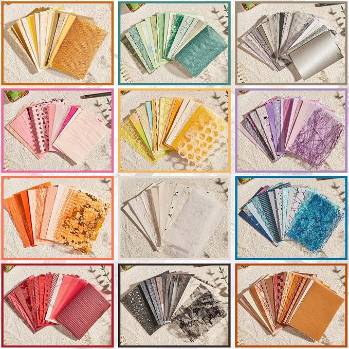 208 Sheets A7 Scrapbook Paper Kit, 12 Colors Mixed Textured Papers