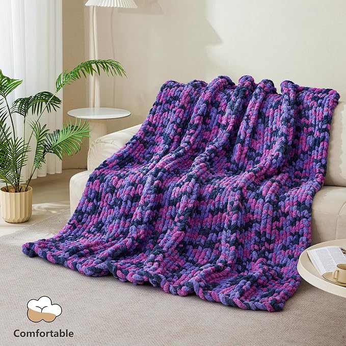 Cozyful Chunky Yarn for Hand Knitting - #10 Chunky Chenille Blanket Yarn, Jumbo Big Thick Chunky Yarns for Crocheting, Tie Dye Bulky Knit Yarns, 8 Skein (20 yds 8 oz Each Skein), Purple & Orange