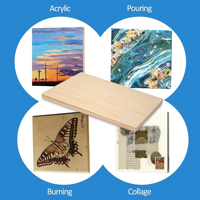 Falling in Art 4 Pack 11x14’’ Unfinished Birch Wood Panels Kit for Painting | Studio 3/4’’ Deep Wooden Canvas, Cradle Boards for Acrylic Pouring, Encaustic, Crafts, Epoxy Resin, Laser Engraving Cutting