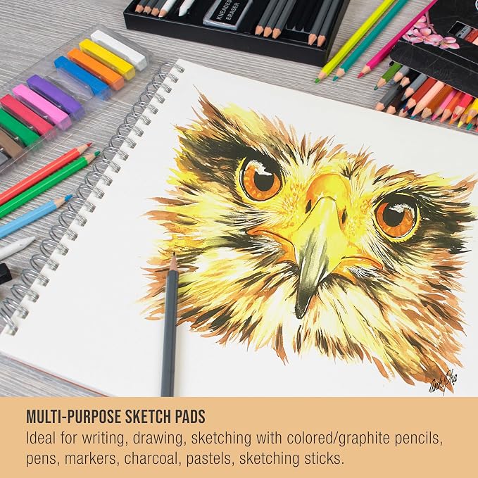 U.S. Art Supply 9"x12" Top Spiral Bound Sketch Book, 100 Sheets Each 2-Pack | 60lb (100gsm), Acid-Free, Artist Sketchbook, Drawing for Adults & Students