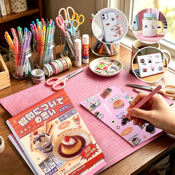 Tmtains 1000+Pcs Japanese Sticker Book for Scrapbook 60 Sheets Heisei Retro Korean Stickers for Journaling Aesthetic Japanese Sticker Book for Adults DIY Crafts Junk Journal (Pink & Apricot Dessert)