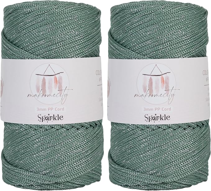 Makromecity Sparkle 2 Skeins of Polypropylene Macrame Cord 3mm x 131 Yards (394 feet) Premium Polyester Macrame Cord for Macrame Art & Crafts for Wall Hangings, Bags, Underplate, Rug
