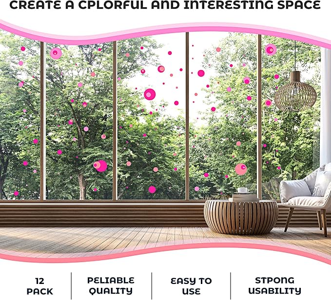 Zonon 264 Pcs Pink Polka Dot Wall Decals, Circle Vinyl Peel and Stick