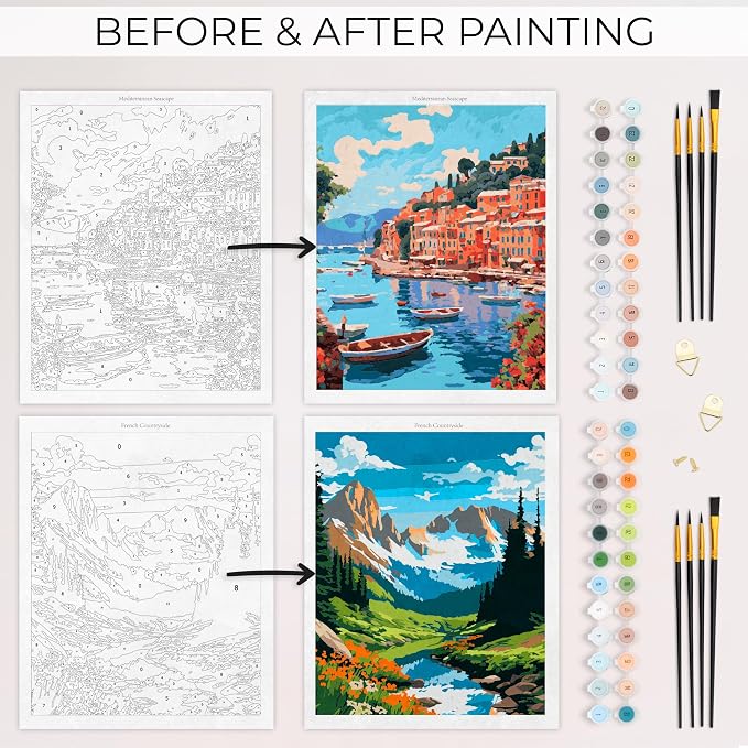 Beautiful Paint By Number Kit for Adults - Painting Set with 2 Canvases | Relaxing & Beginner-friendly with Brushes & Vibrant Acrylic Colors - Perfect Crafts Gift for Women to Create Wall-worthy Art