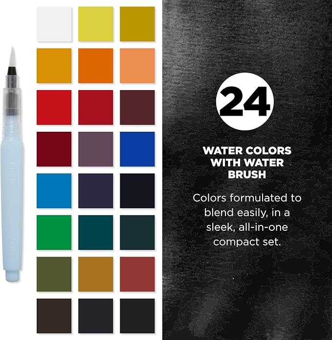 SAKURA Koi Pocket Field Sketch Kit, 24 Colors, with Water Brush | Watercolor Sets for Painting On the Go, Includes Water Brush, Sponge, and Mixing Palette, Portable Travel Art Kit
