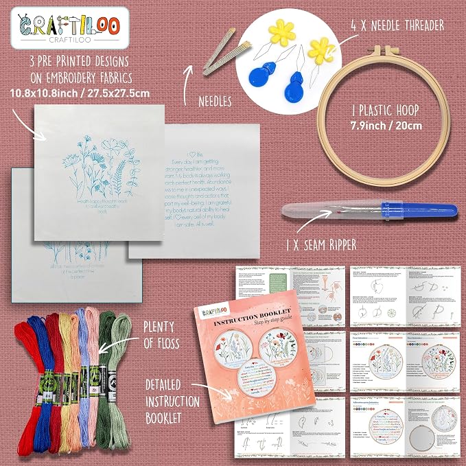 Flowers Embroidery Kits for Adults - Stamped Beginner Hand Embroidery