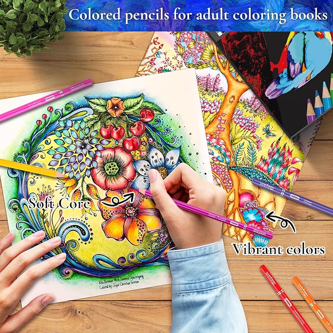 Soucolor 72-Color Soft Core Colored Pencils for Kids & Adults Coloring Book | 72 vibrant, pre-sharpened pencils with smooth, blendable soft cores for coloring, sketching, shading & back-to-school art