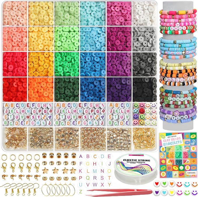 YMSDZHL 6000+PCS 24 Color Polymer Clay Beads Friendship Bracelet Making Kit