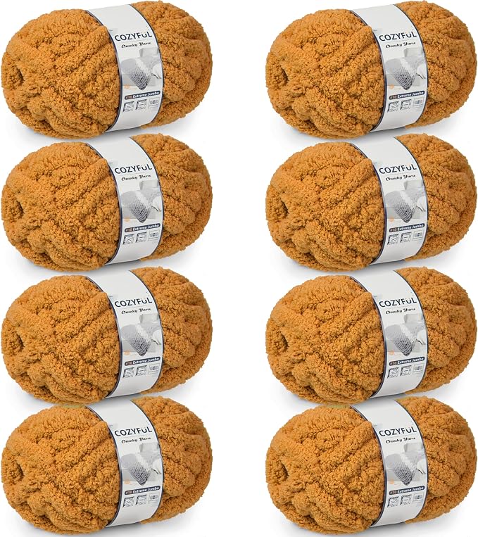 Cozyful Chunky Yarn for Hand Knitting - #10 Chunky Chenille Yarn, Jumbo Big Thick Chunky Yarns for Crocheting, Super Bulky Chunky Knit Blanket Yarns, 8 Skein (22 yds 8 oz Each Skein), Mustard Yellow