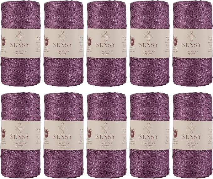 S Sensy 2mm -Premium Polypropylene Macrame Cord 10 Pack Purple Sparkle 252y