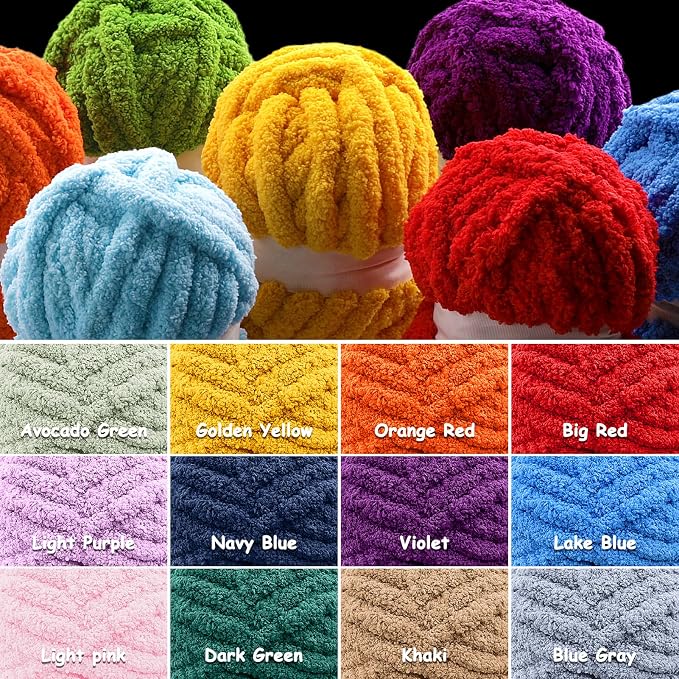 Chunky Yarn for Hand Knitting, Green Chunky Chenille Yarn for Crocheting