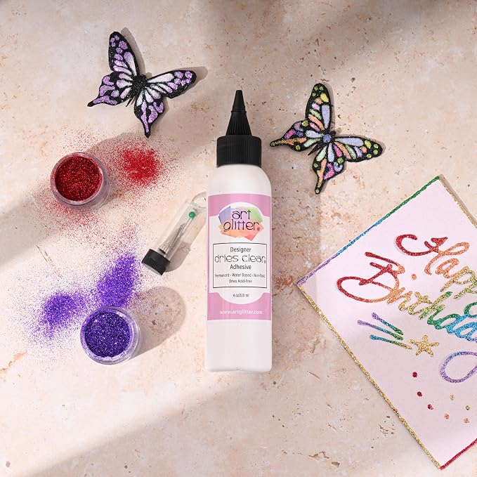 Art Institute Glitter Designer Dries Clear Glue, 4oz with Metal Tip & Pin | Ultra fine steel nozzle, Precision flow for intricate projects, Quick drying bond, Still allows time to adjust materials