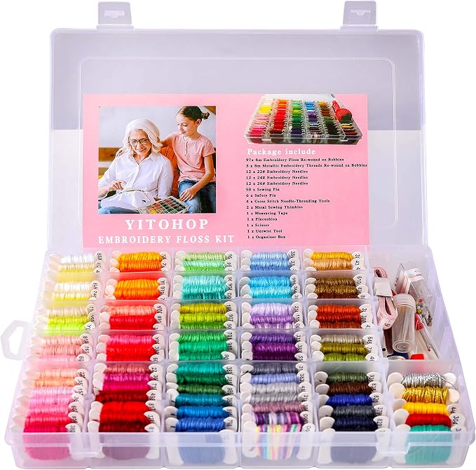 YITOHOP 200pcs+ Embroidery Floss kit, Friendship Bracelet String Kit with Organizer Box-Included 100pcs Friendship Bracelet Floss Thread,Cross Stitch Kits Xmas Gifts