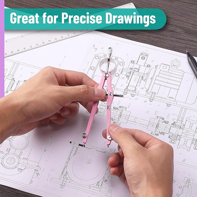 Mr. Pen- Professional Compass for Geometry, Extra Lead | Metal Compass Drawing Tool for Students, Drafting and Engineering, Technical Drawings, Circles and Geometry Projects