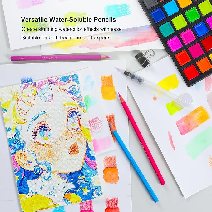KALOUR Watercolor Pencils,50 Colors, Blendable Wet or Dry, Ideal for Coloring Books and Art