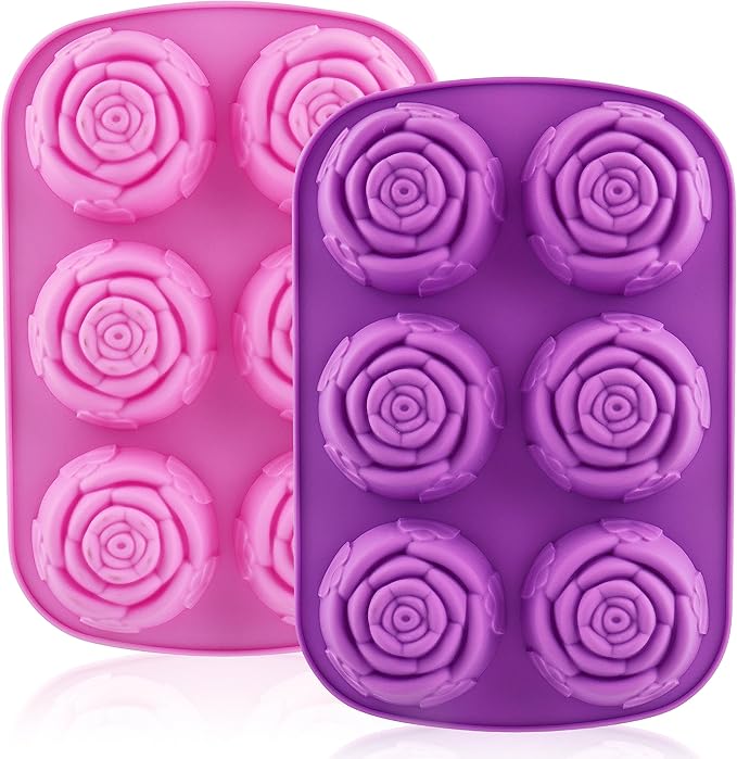 Lerykin Rose Silicone Molds - 2 Pack Handmade Large Rose Flower Soap Mold - Food Grade DIY Bar Mould for 3D Soap, Mousse, Muffin, Cake, Chocolate, Jelly, Resin, Candle - Just Pop Out & Dishwasher Safe