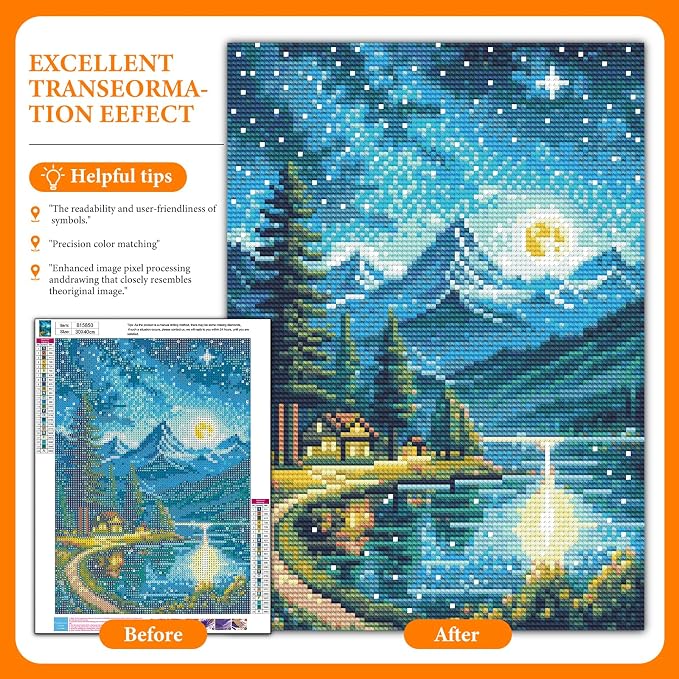 Diamond Art Kits for Adults, Moon Lake DIY Diamond Painting for Beginners | 12x16 Inch, Full Drill Round Dots, Lakeside Villages 5D Gem Art Craft Kits, Home Decor, Stress Relief Relaxing Hobby Gift