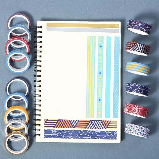 Mr. Pen- Washi Tape Set, 15 Rolls, Assorted Sizes, Metallic Foil | 5 Yards/Roll, Washi Tape for Scrapbook, Arts, Crafts, Journals and Planners, Geometric Groove