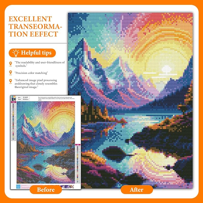 Diamond Art Kits for Adults, Rainbow DIY 5D Diamond Painting for Beginners | 12x16 Inch, Full Drill Round Dots, Mountains Lake Gem Art Craft Kits, Home Wall Decor, Stress Relief Relaxing Hobby Gift