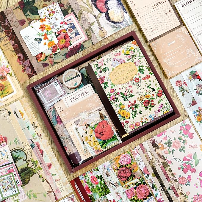 Scrapbooking Supplies Kit, A6 Grid Notebook, Vintage Junk Journaling Kit