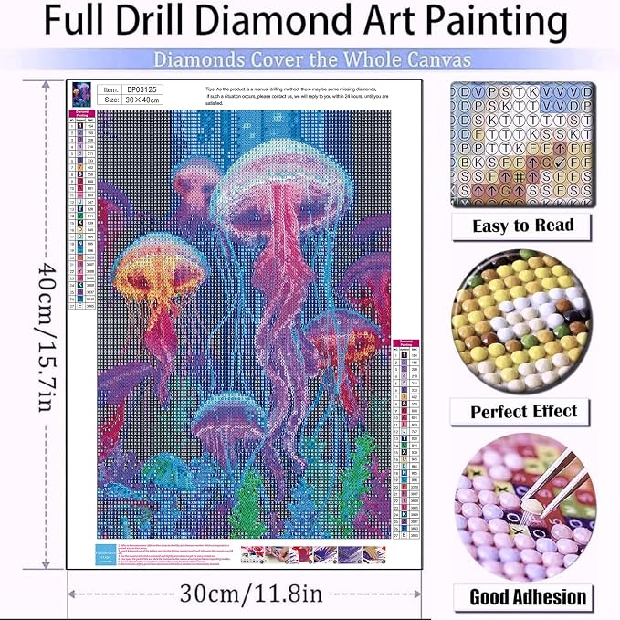 AIBOERL Diamond Art Kits for Adults，Jellyfish Diamond Painting Wall Decor | Round Drill Jellyfish Diamond Painting for Beginners DIY Rhinestone 5D Diamond dots(Gemstone Craft)Wall Art Gift 12x16IN