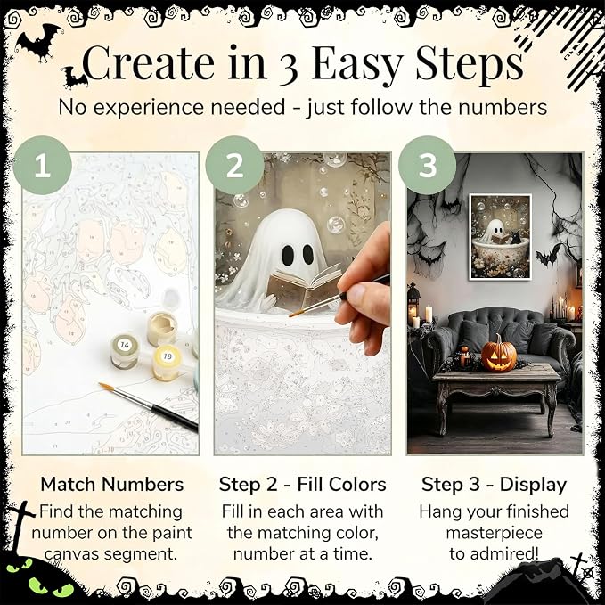 Ausanrl Halloween Paint by Numbers with Frame Wooden Easel - Paint by Number Adult, Halloween Frame Paint by Numbers,Gifts and Home Wall Decor 12x16inch