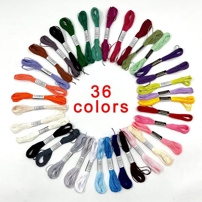 36 Colors Embroidery Thread Set with DMC Codes - Premium Cotton Sewing Floss for Cross Stitch, 8m per Skein, Ideal for Variety of Needlecraft Projects