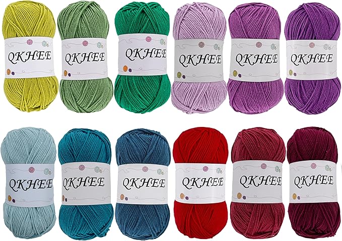 Yarn for Crocheting and Knitting 12 * 1.76 Oz (50G) /195yd, Soft Yarn 60% Cotton 40% Acrylic Fine Crochet kit Suitable for Making Granny Squares and amigurumi (Color Intrigue)