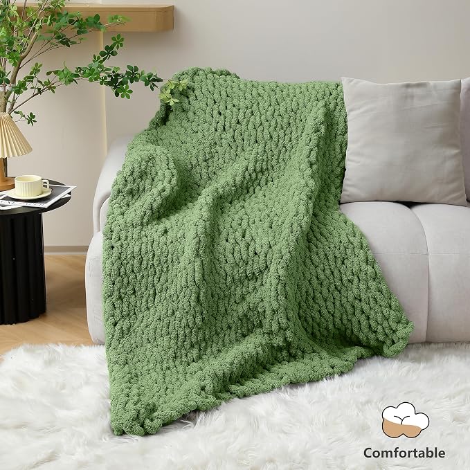 Cozyful Chunky Yarn for Hand Knitting - #10 Chunky Chenille Yarn, Jumbo Big Thick Chunky Yarns for Crocheting, Super Bulky Chunky Knit Blanket Yarns, 8 Skein (22 yds 8 oz Each Skein), Smoky Green