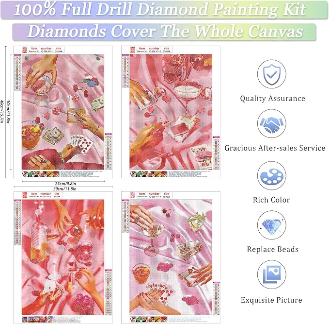 4 Pack Pink Diamond Art Kits for Adults Diamond Painting Kit for Beginner | Vintage 5D DIY Diamond Dots Full Drill Crafts for Gem Art Dot Art for Adults Home Wall Decor for Teens Boys Girls 12x16 inch