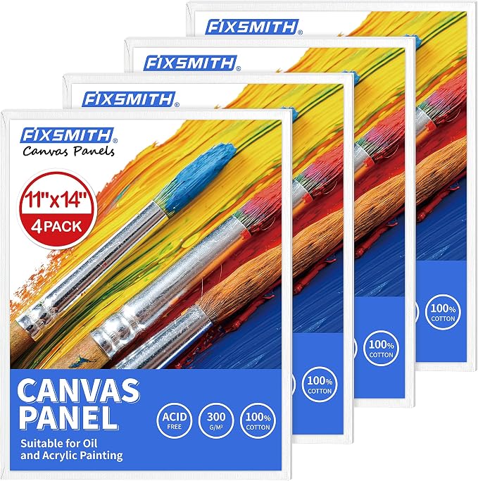 FIXSMITH Canvas Boards for Painting 11x14 Inch, Super Value 4 Pack Paint Canvases, White Blank Canvas Panels, 100% Cotton Primed, Painting Art Supplies