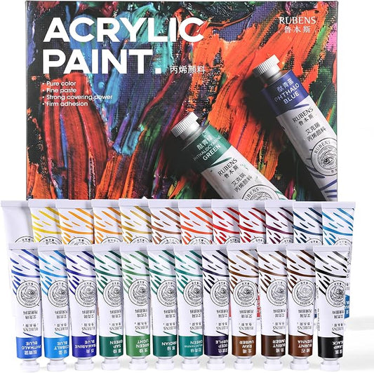 rubens Artist Grade Heavy Body Acrylic Paint, 24 Colors Vivid Acrylic Paint Set (20ml, 0.68 oz Tubes), High Pigment Art Supplies for Canvas, Wood, Rock Crafts, Painting Supplies for Professionals, Beginners