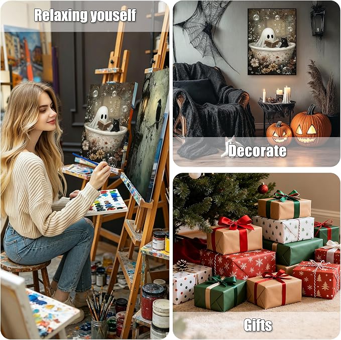 Ausanrl Halloween Paint by Numbers with Frame Wooden Easel - Paint by Number Adult, Halloween Frame Paint by Numbers,Gifts and Home Wall Decor 12x16inch
