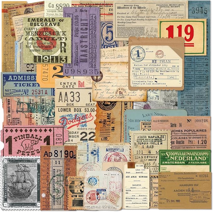 PRSTINCOL 100Pcs Vintage Sticker Pack - Scrapbooking Supplies & Junk Journal Accessories - Aesthetic Stickers for Water Bottles, Craft Kits, Bullet Journals - Retro Design